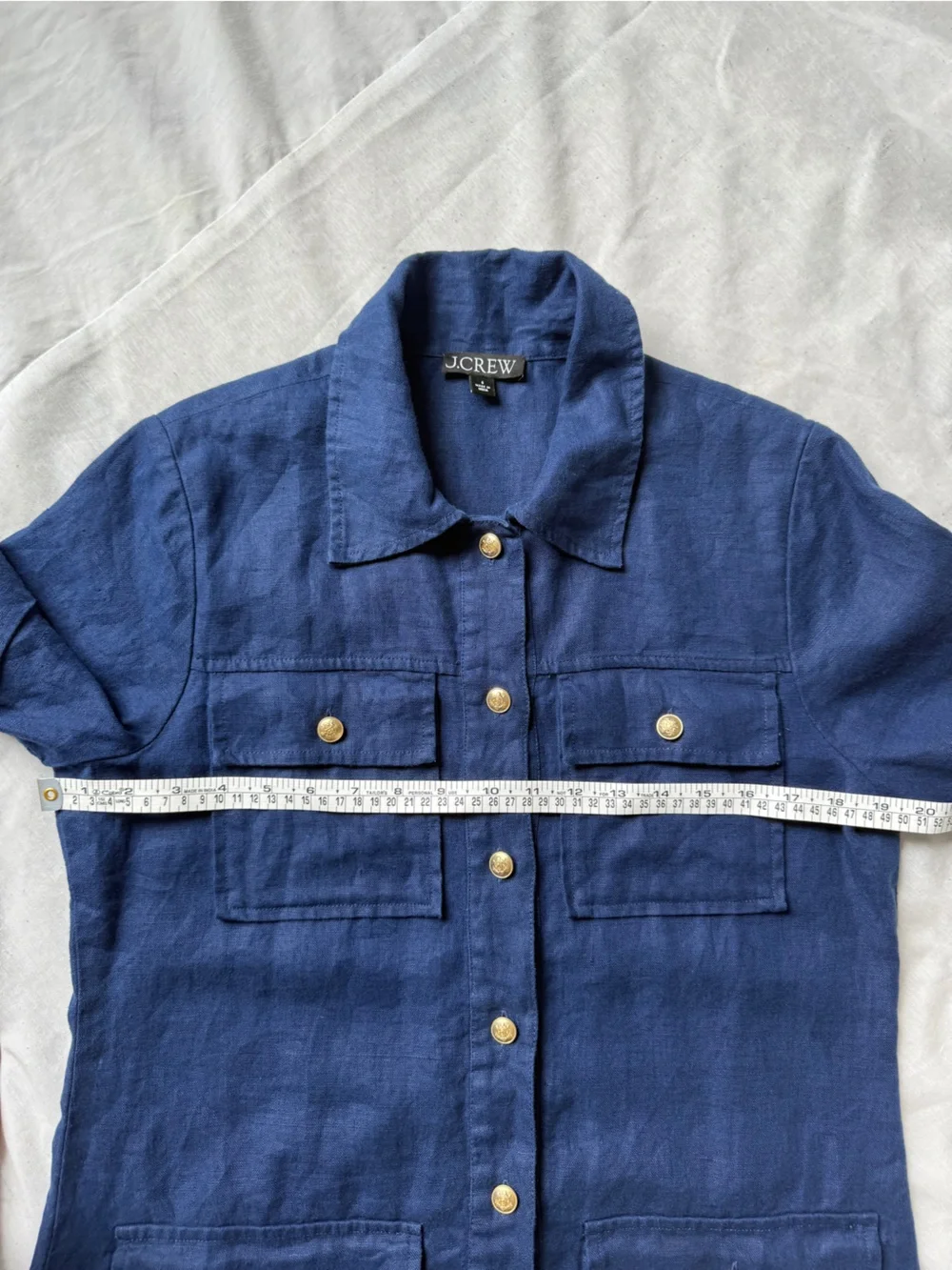 J. Crew famine Navy Short-Sleeve Button-Front shirt Dress 6